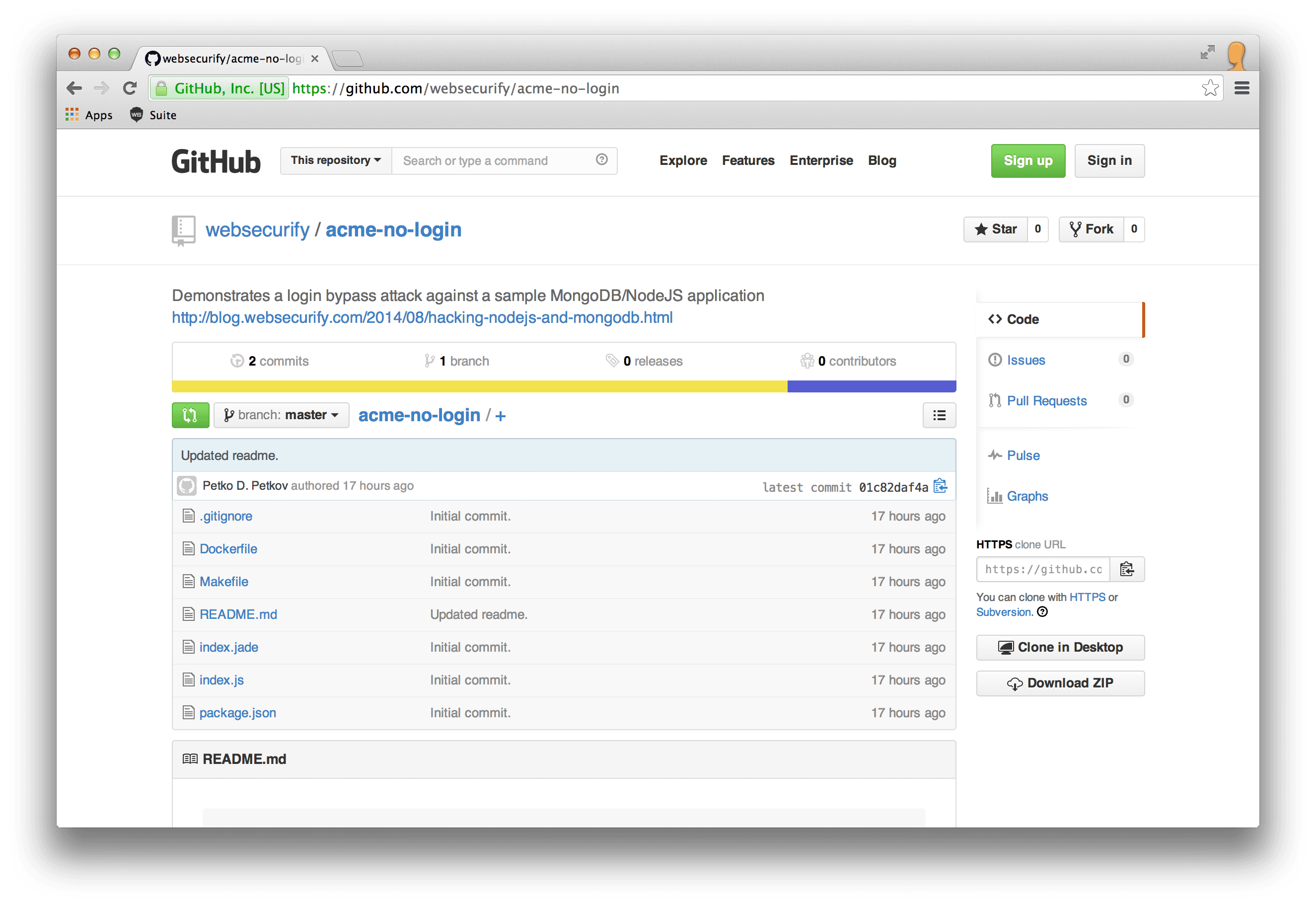 github screenshot of no-login